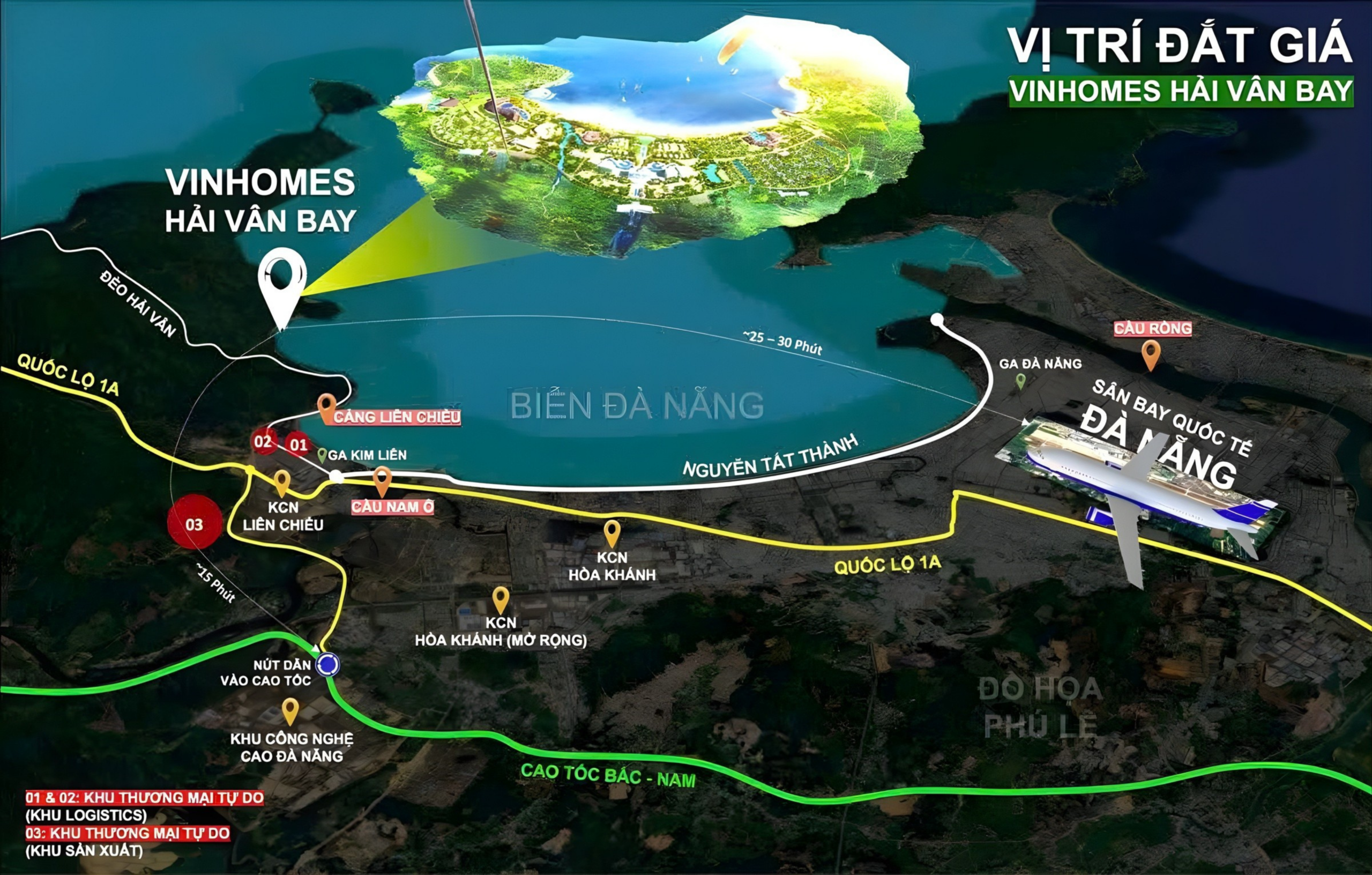 Vị trí đắc địa Vinhomes Hải Vân Bay tại bán đảo Hải Vân, kết nối cao tốc Bắc Nam, sân bay Đà Nẵng và các khu công nghiệp Liên Chiểu, cách trung tâm Đà Nẵng chỉ 25-30 phút