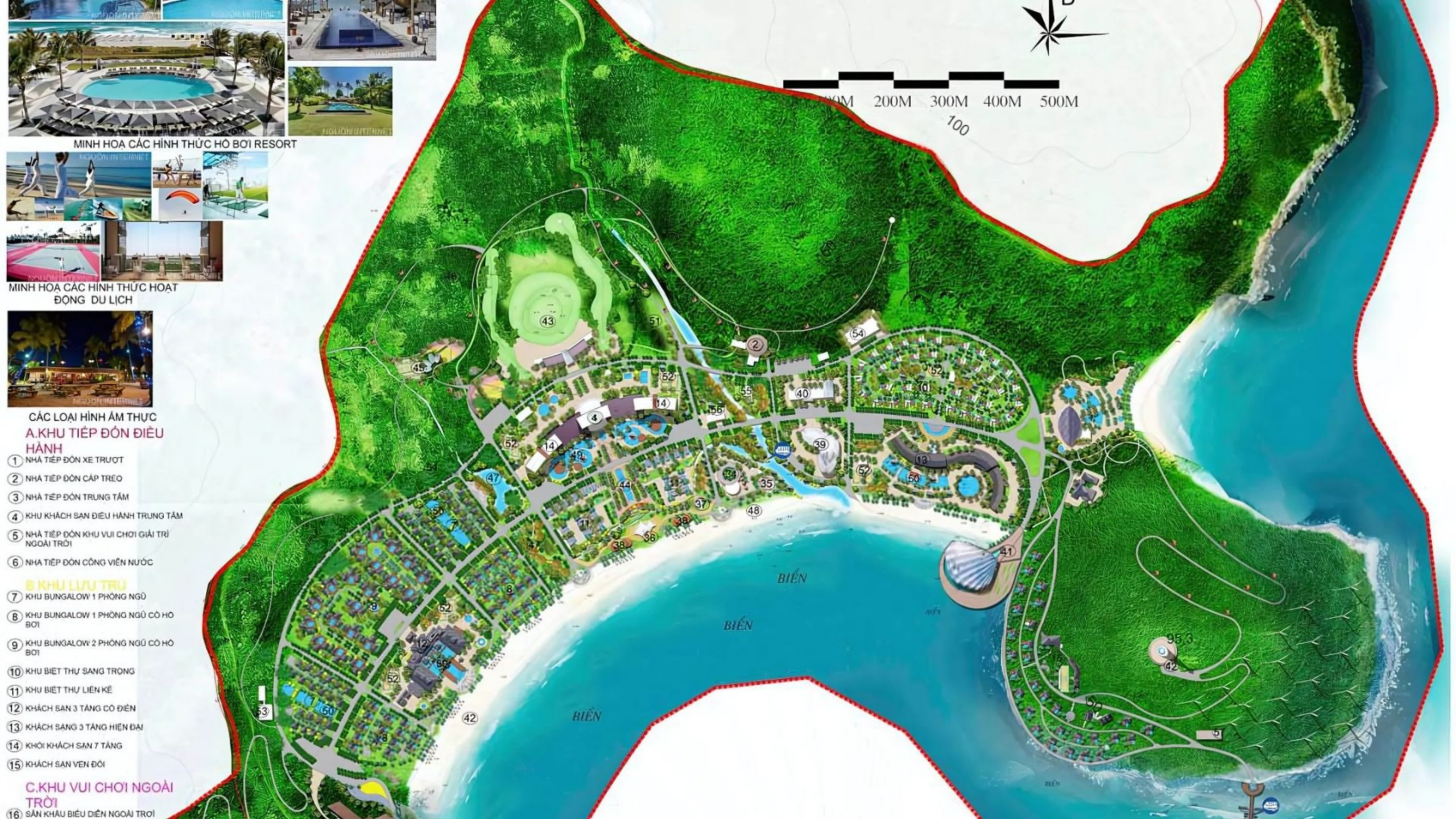 Tổng mặt bằng quy hoạch và tiện ích dự án Vinhomes Hải Vân Bay với các phân khu Bạch Vân, Đảo Ngọc, Tinh Vân, Vịnh Mây cùng hệ thống hồ bơi, công viên và bờ biển dài