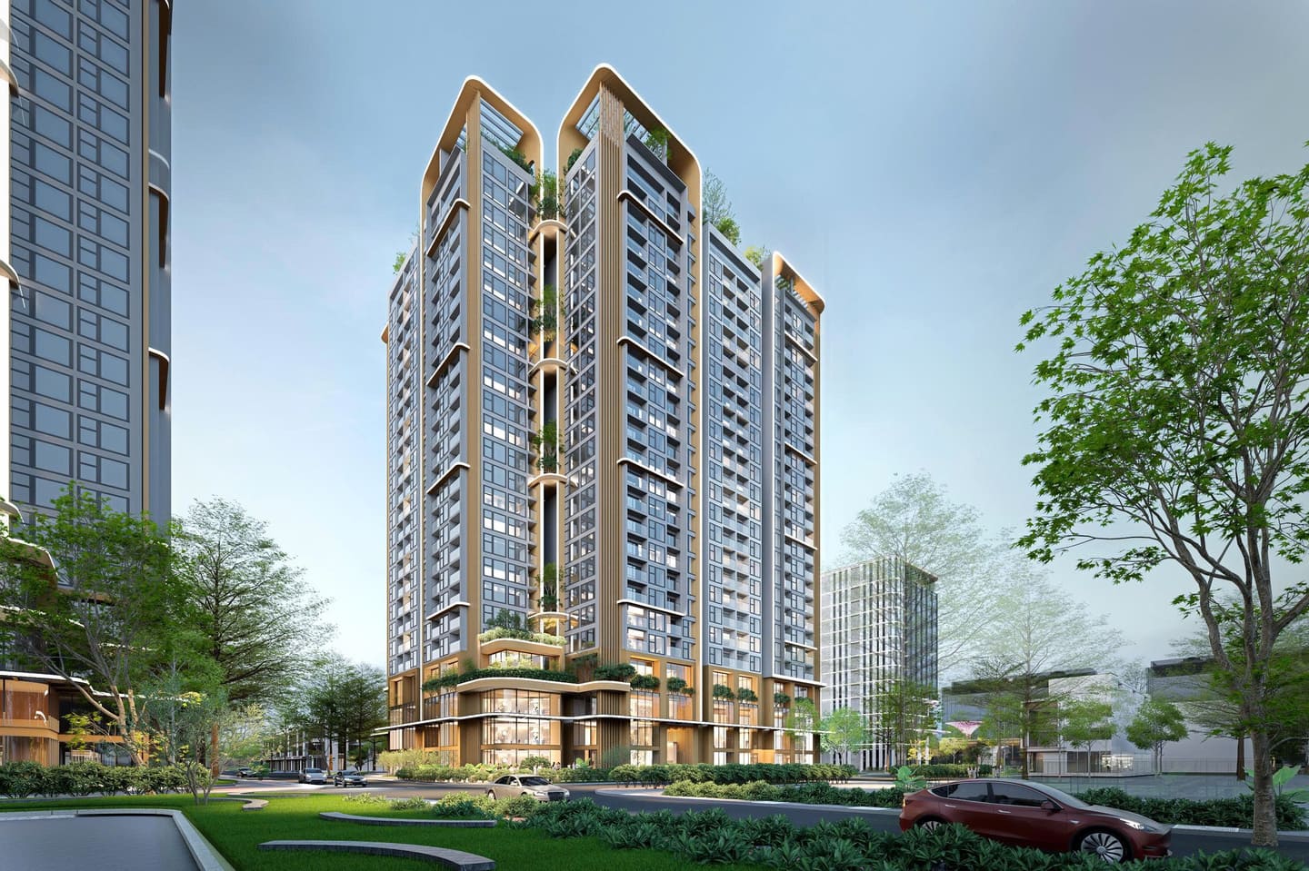 Mặt đứng tòa nhà The Vista Văn La nhìn từ ngoài